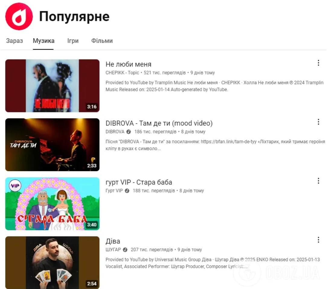 Screenshot of YouTube