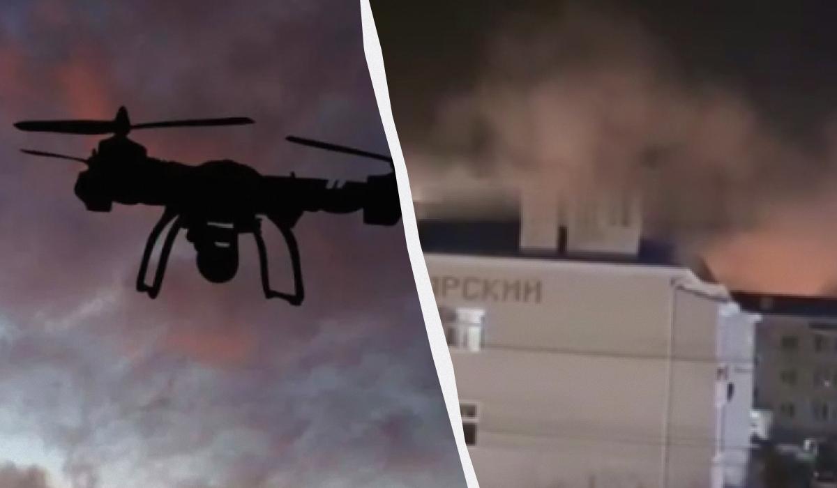 В результате прилета дронов на объекте вспыхнул пожар / коллаж УНИАН