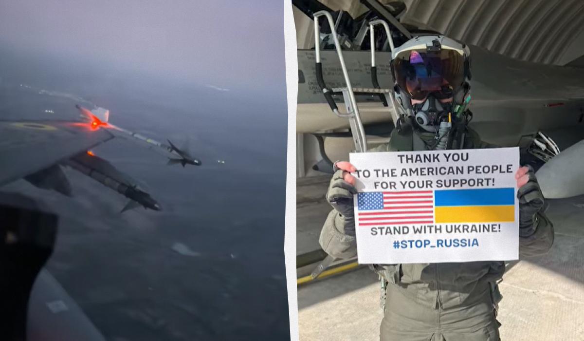 F-16 працюють в українському небі / Колаж УНІАН / Скриншоти F-16 працюють в українському небі / Колаж УНІАН / Скриншоти