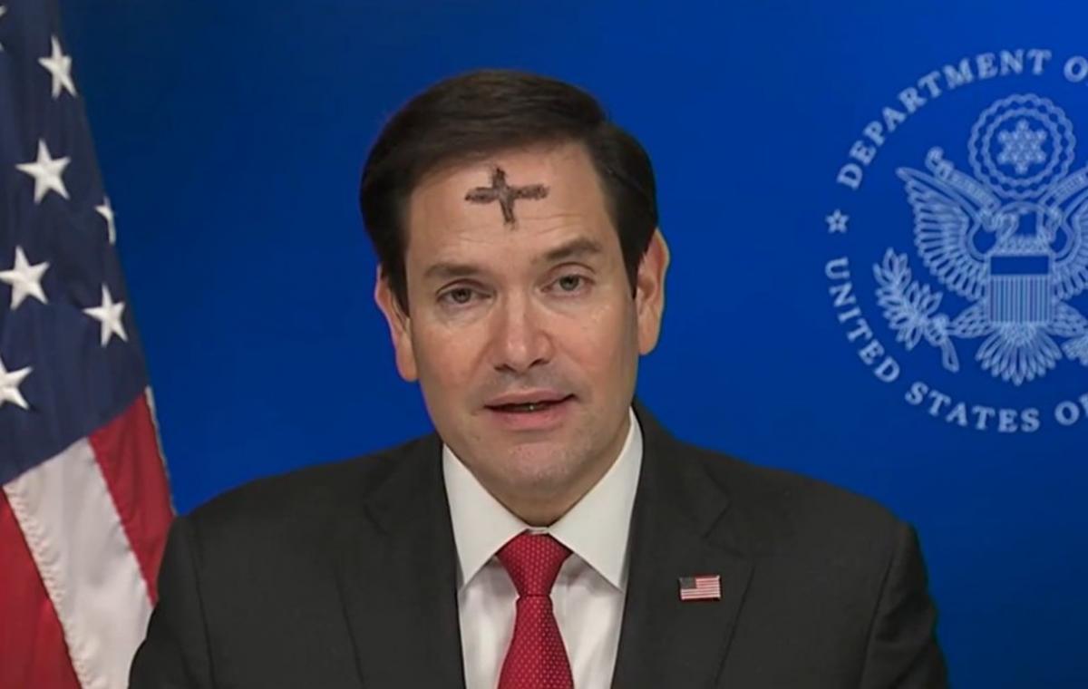 Рубио появился в эфире Fox News с крестом на лбу / скриншот