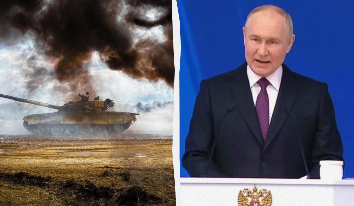 Путін готує росіян до довгої війни / Колаж УНІАН, фото 199 навчальний центр ДШІ ЗС, скріншот