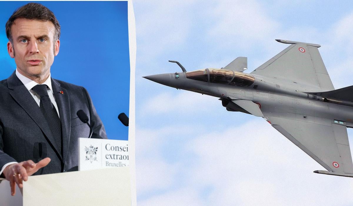 Еммануель Макрон зауважив, що Франція прискорить замовлення на літаки Rafale / колаж УНІАН, фото European Union, Вікіпедія Еммануель Макрон зауважив, що Франція прискорить замовлення на літаки Rafale / колаж УНІАН, фото European Union, Вікіпедія