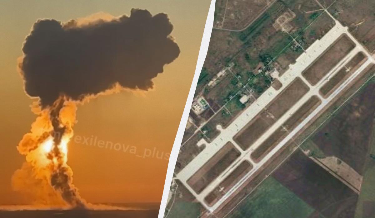 "Грибочек" над авиабазой был не просто так, свидетельствуют снимки / коллаж УНИАН, кадр из видео, карта google.com/maps