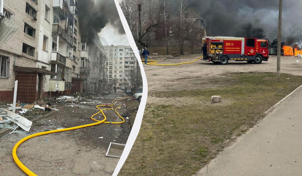Рятувальники перебувають на місці ракетного удару в Сумах / колаж УНІАН, фото Сумська обласна прокуратура Рятувальники перебувають на місці ракетного удару в Сумах / колаж УНІАН, фото Сумська обласна прокуратура