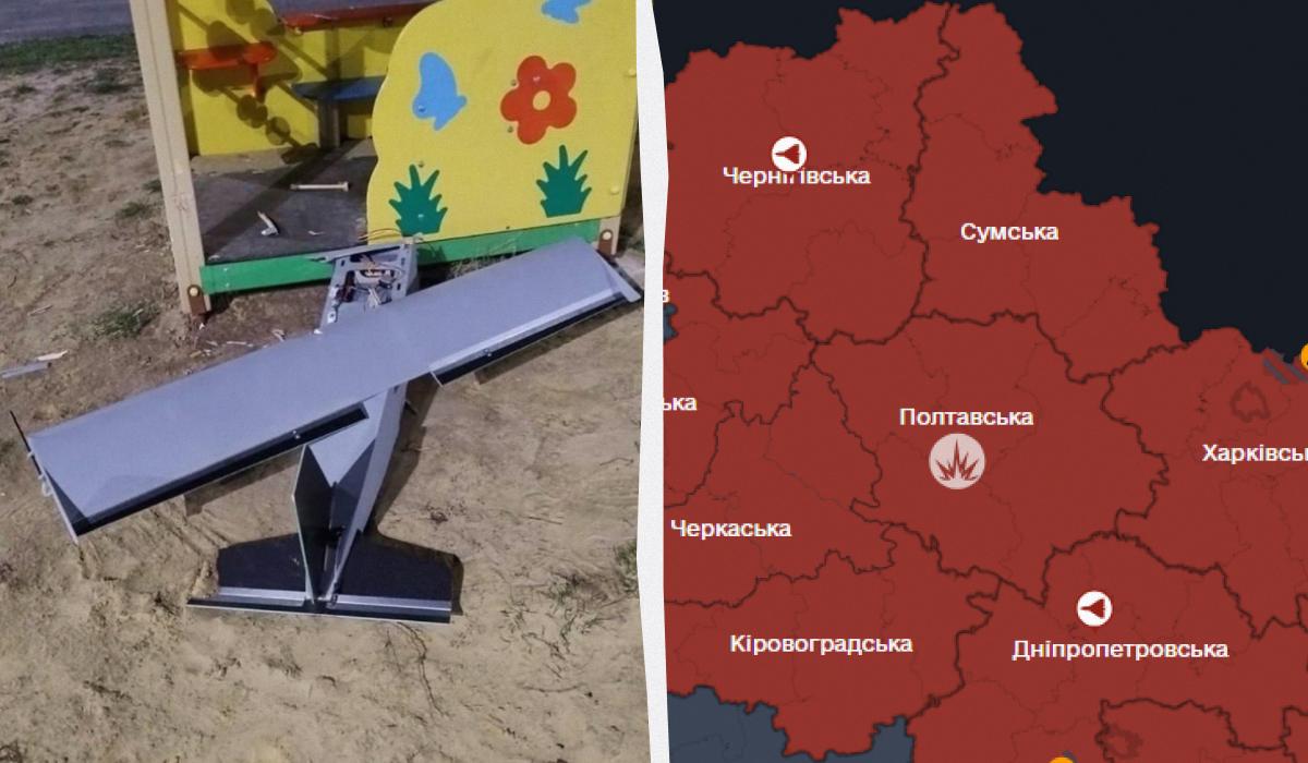 БПЛА впав на дитячий майданчик / Колаж УНІАН / фото Харківської ОДА, Скриншот БПЛА впав на дитячий майданчик / Колаж УНІАН / фото Харківської ОДА, Скриншот