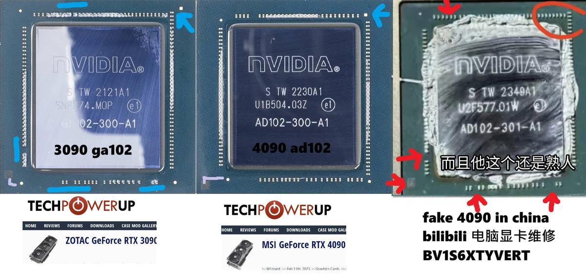 Шахраї почали 'ховати' в RTX 4090 застарілі відеокарти: як це виглядає Шахраї почали 'ховати' в RTX 4090 застарілі відеокарти: як це виглядає