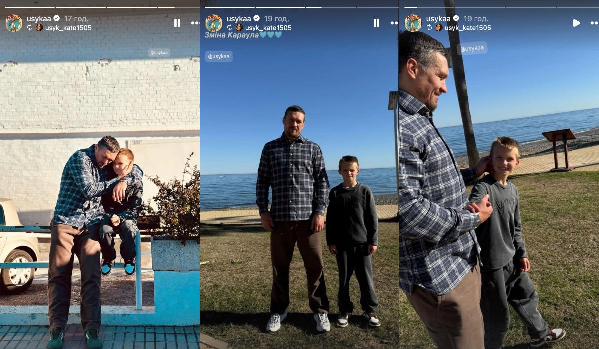 Олександр Усик з сином / колаж УНІАН, скріншот Instagram Олександр Усик з сином / колаж УНІАН, скріншот Instagram