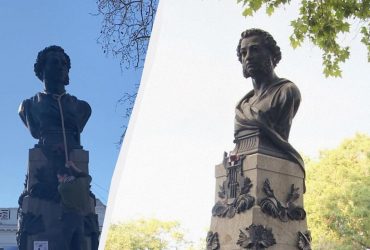 В центрі Одеси активісти накинули зашморг на пам’ятник Пушкіну (відео)