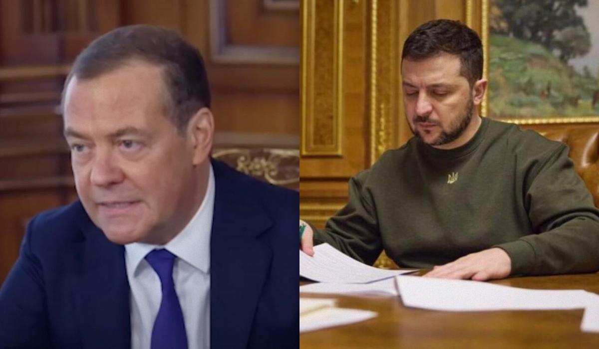 Особливо Медведєва розлютила заява про те, що Україна не може гарантувати безпеку світових лідерів на параді в Москві / Колаж УНІАН, фото - скріншот, ОП Особливо Медведєва розлютила заява про те, що Україна не може гарантувати безпеку світових лідерів на параді в Москві / Колаж УНІАН, фото - скріншот, ОП
