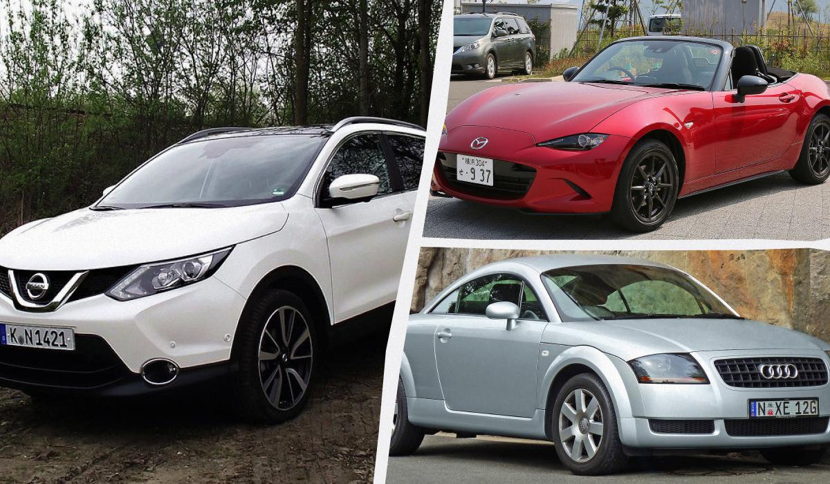 В такой перечень вошли Nissan Qashqai, Mazda MX-5, Audi TT и другие / коллаж УНИАН, фото flickr, Википедия В такой перечень вошли Nissan Qashqai, Mazda MX-5, Audi TT и другие / коллаж УНИАН, фото flickr, Википедия