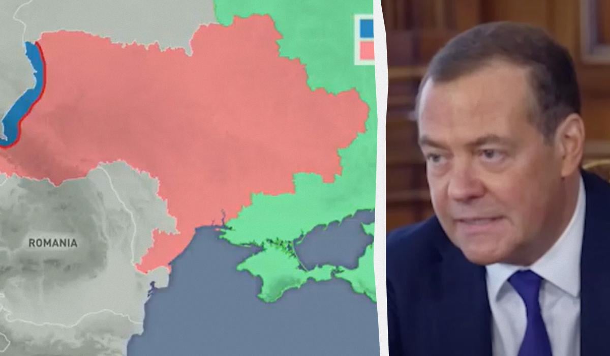 Медведєв пригрозив "буферною зоною" майже на всю Україну / колаж УНІАН, скриншоти Медведєв пригрозив "буферною зоною" майже на всю Україну / колаж УНІАН, скриншоти