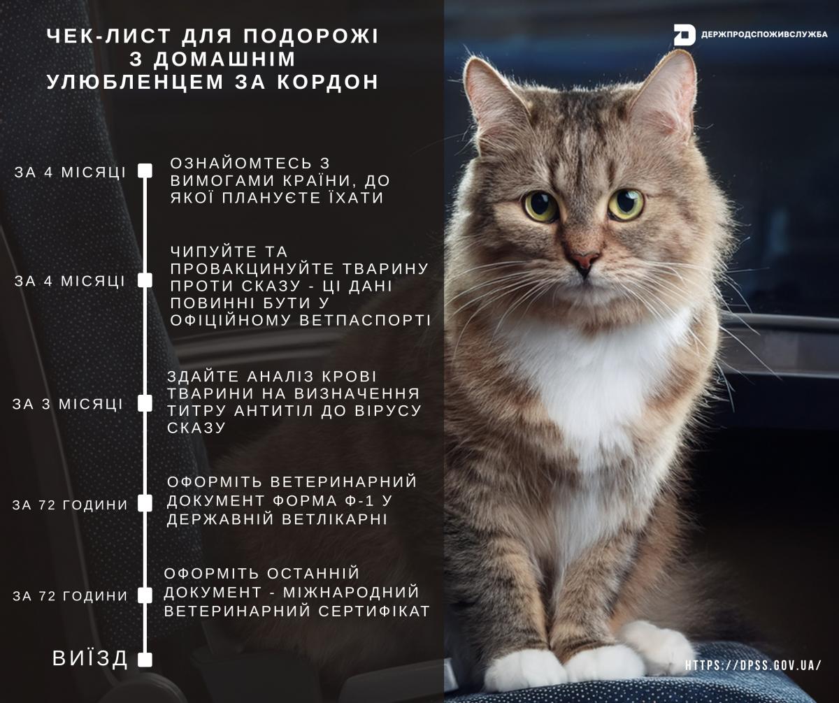 Чек-лист для путешествия с домашним любимцем за границу в 2025 году / фото dpss.gov.ua Чек-лист для путешествия с домашним любимцем за границу в 2025 году / фото dpss.gov.ua