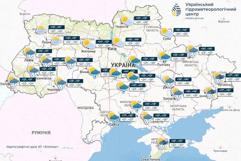Деякі регіони ще мокнутимуть під дощем / карта УГМЦ