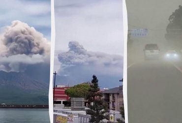 В Японии город засыпало пеплом после трех извержений вулкана (фото, видео)