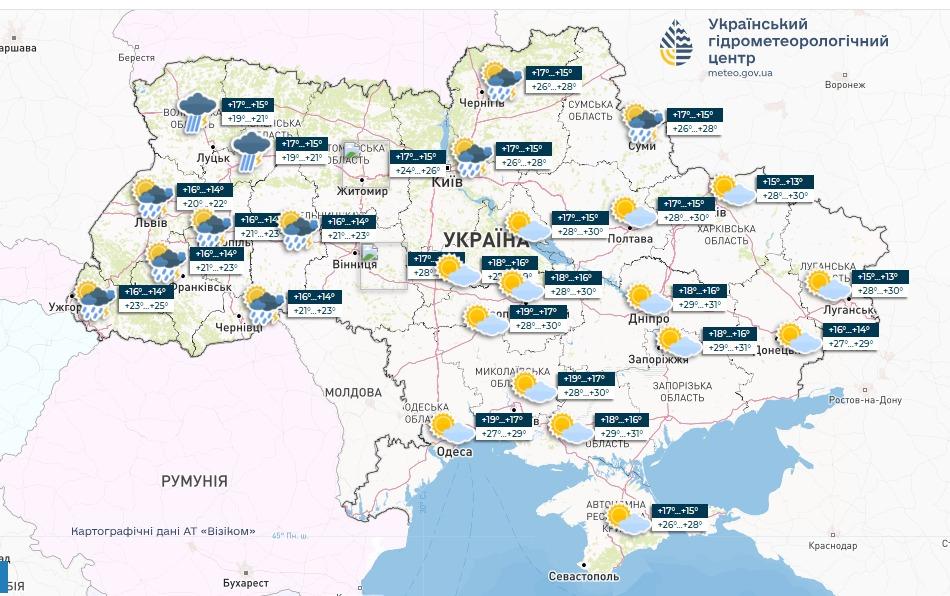 Погода 3 червня / ілюстрація Укргідрометеоцентру Погода 3 червня / ілюстрація Укргідрометеоцентру