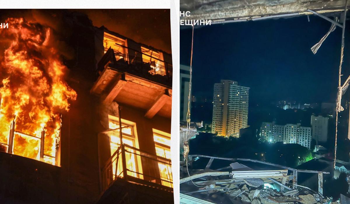 As a result of the attack, the multi -storey/ collage of UNIAN, Photo of SES As a result of the attack, the multi -storey/ collage of UNIAN, Photo of SES