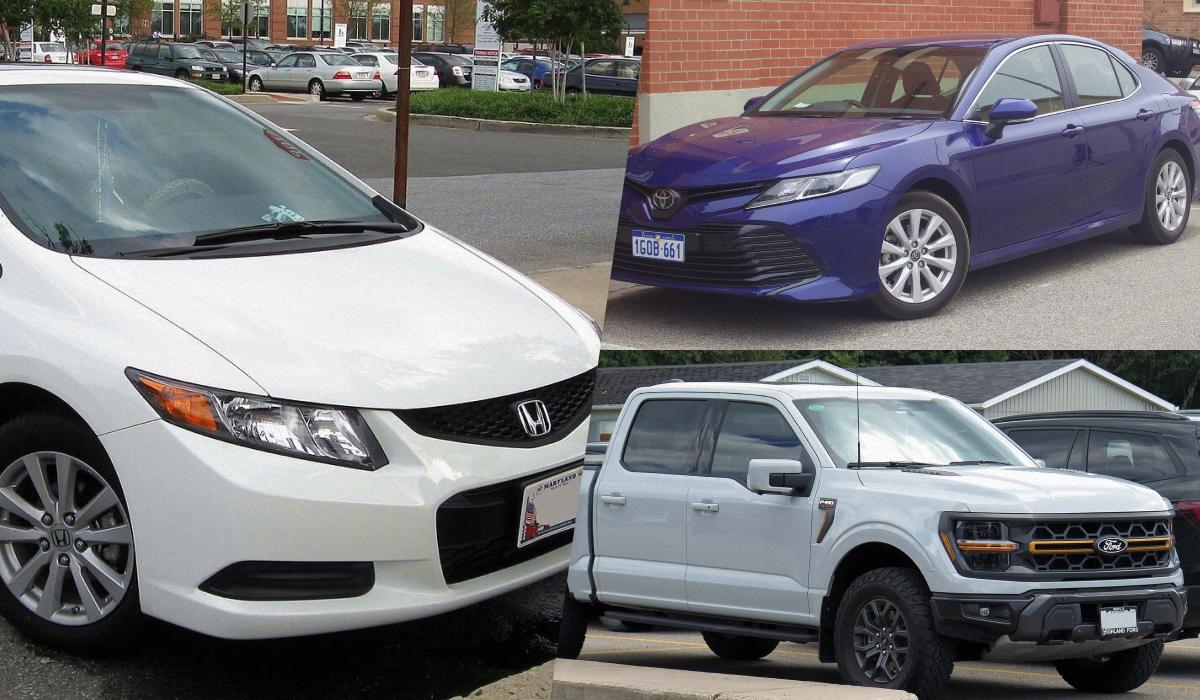 В частности в такой рейтинг вошли Ford F-150, Toyota Camry, Honda Civic и другие / коллаж УНИАН, фото Википедия В частности в такой рейтинг вошли Ford F-150, Toyota Camry, Honda Civic и другие / коллаж УНИАН, фото Википедия