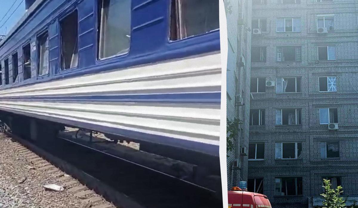 Внаслідок балістичного удару РФ по Дніпру пошкоджено поїзд "Одеса- Запоріжжя" / колаж УНІАН, фото УЗ, Дніпровська ОВА