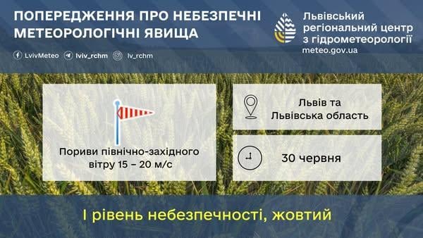 На Львівщині 30 червня буде вітряно / фото Львівський гідрометцентр На Львівщині 30 червня буде вітряно / фото Львівський гідрометцентр
