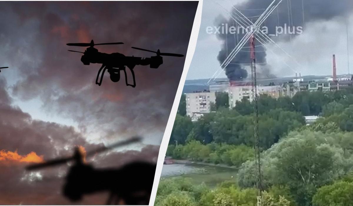 Після удару безпілотника на заводі спалахнула пожежа / Колаж УНІАН, ua.depositphotos.com, скріншот Після удару безпілотника на заводі спалахнула пожежа / Колаж УНІАН, ua.depositphotos.com, скріншот