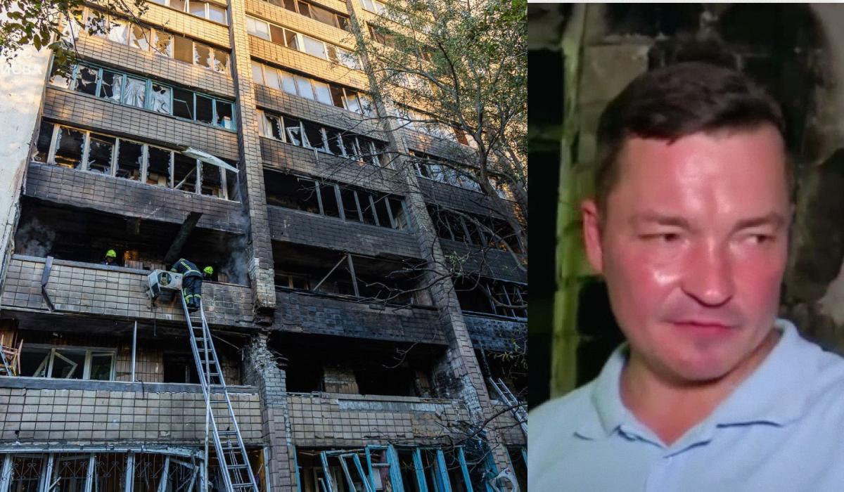 Житель многоэтажки в Святошинском районе рассказал о том, как ему удалось выжить после попадания "Шахеда" / коллаж УНИАН, фото ГСЧС, скриншот Житель многоэтажки в Святошинском районе рассказал о том, как ему удалось выжить после попадания "Шахеда" / коллаж УНИАН, фото ГСЧС, скриншот