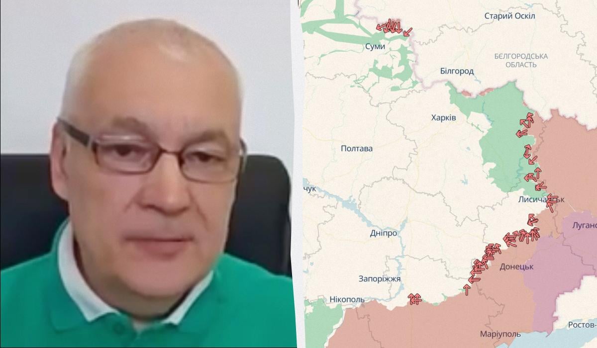 Дмитро Снєгирьов спрогнозував, як буде розвиватися ситуація на фронті / колаж УНІАН, фото DeepState, скріншот Дмитро Снєгирьов спрогнозував, як буде розвиватися ситуація на фронті / колаж УНІАН, фото DeepState, скріншот