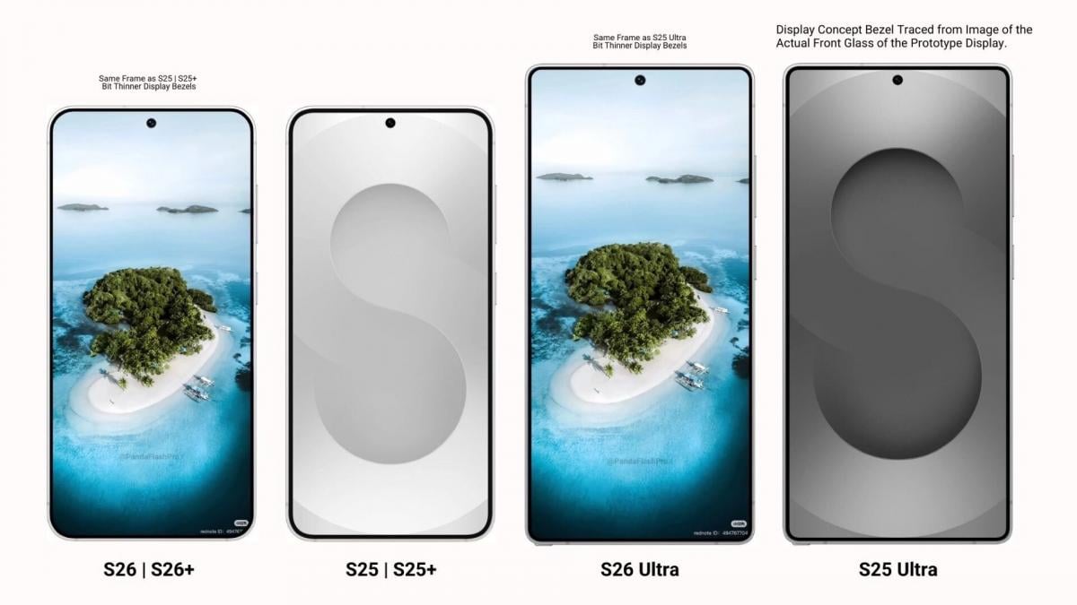 Рамки навколо екрана в Galaxy S26 і Galaxy S26 Ultra стануть тоншими / рендер PandaFlashPro Рамки навколо екрана в Galaxy S26 і Galaxy S26 Ultra стануть тоншими / рендер PandaFlashPro