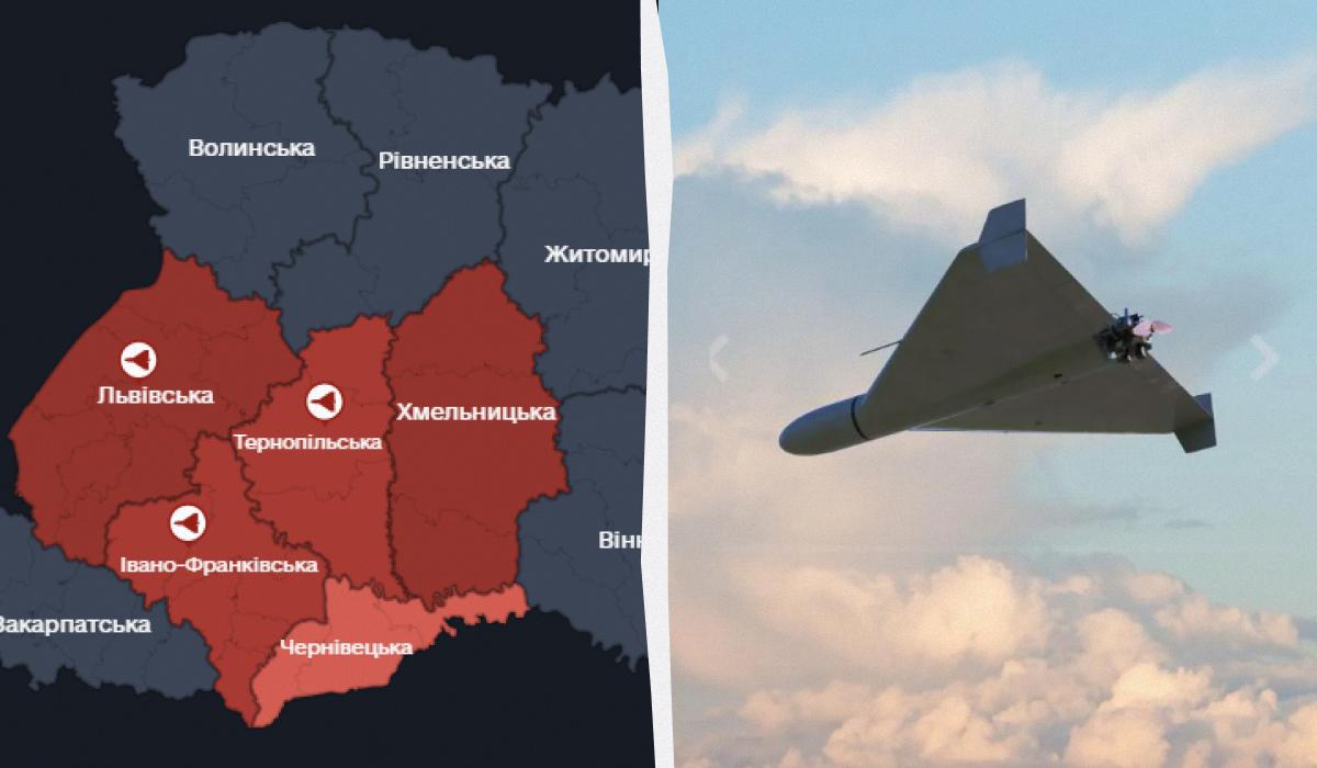 "Шахеды" сбивает ПВО / Коллаж УНИАН / map.ukrainealarm, ua.depositphotos.com "Шахеды" сбивает ПВО / Коллаж УНИАН / map.ukrainealarm, ua.depositphotos.com