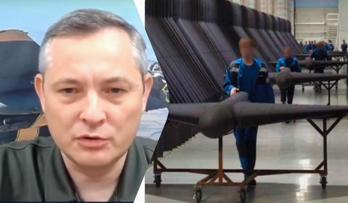 Юрій Ігнат каже, що російські пропагандисти завчасно підготували сюжет про масштабне виробництво дронів / колаж УНІАН, фото скріншот Юрій Ігнат каже, що російські пропагандисти завчасно підготували сюжет про масштабне виробництво дронів / колаж УНІАН, фото скріншот