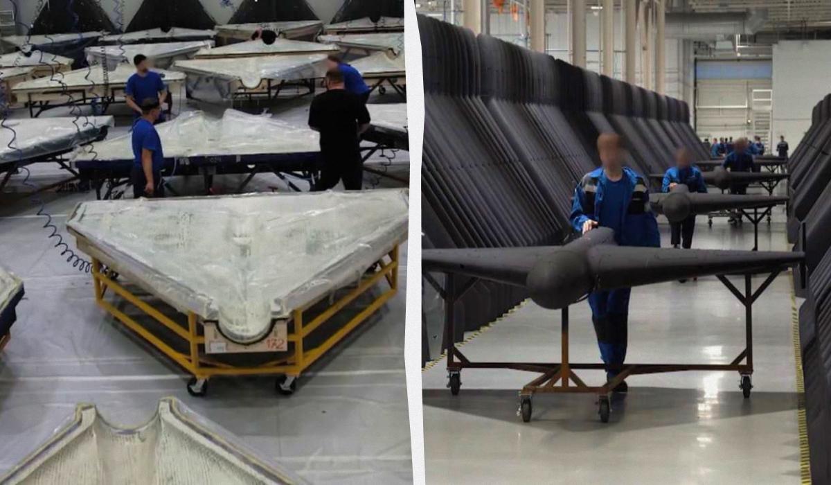 Росіяни самі показали, як виглядає виробництво "Шахедів" / колаж УНІАН, кадри з відео Росіяни самі показали, як виглядає виробництво "Шахедів" / колаж УНІАН, кадри з відео