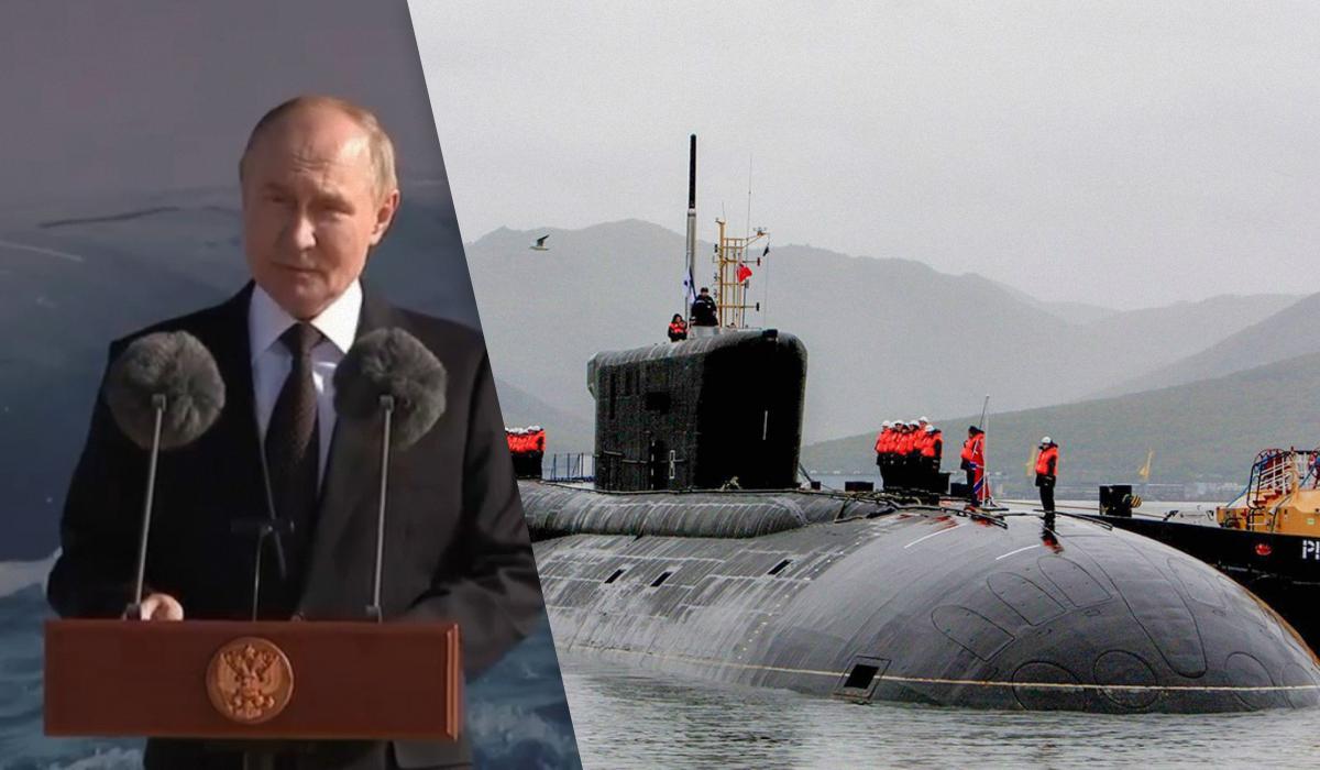 Путін взяв участь у церемонії підняття прапора на стратегічному підводному човні / Колаж УНІАН, фото - скриншот, wikimedia.org Путін взяв участь у церемонії підняття прапора на стратегічному підводному човні / Колаж УНІАН, фото - скриншот, wikimedia.org