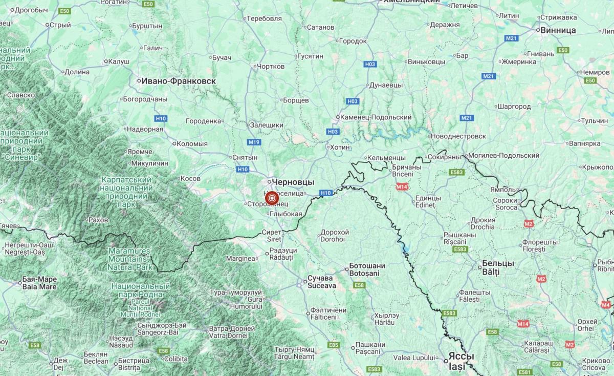 Неподалік Чернівців стався землетрус / скріншот з Google-карт