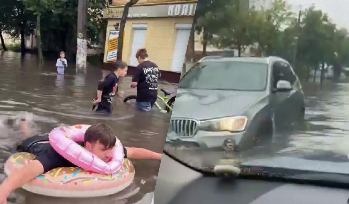 В Житомире плавали люди и автомобили / коллаж УНИАН, фото скриншот В Житомире плавали люди и автомобили / коллаж УНИАН, фото скриншот