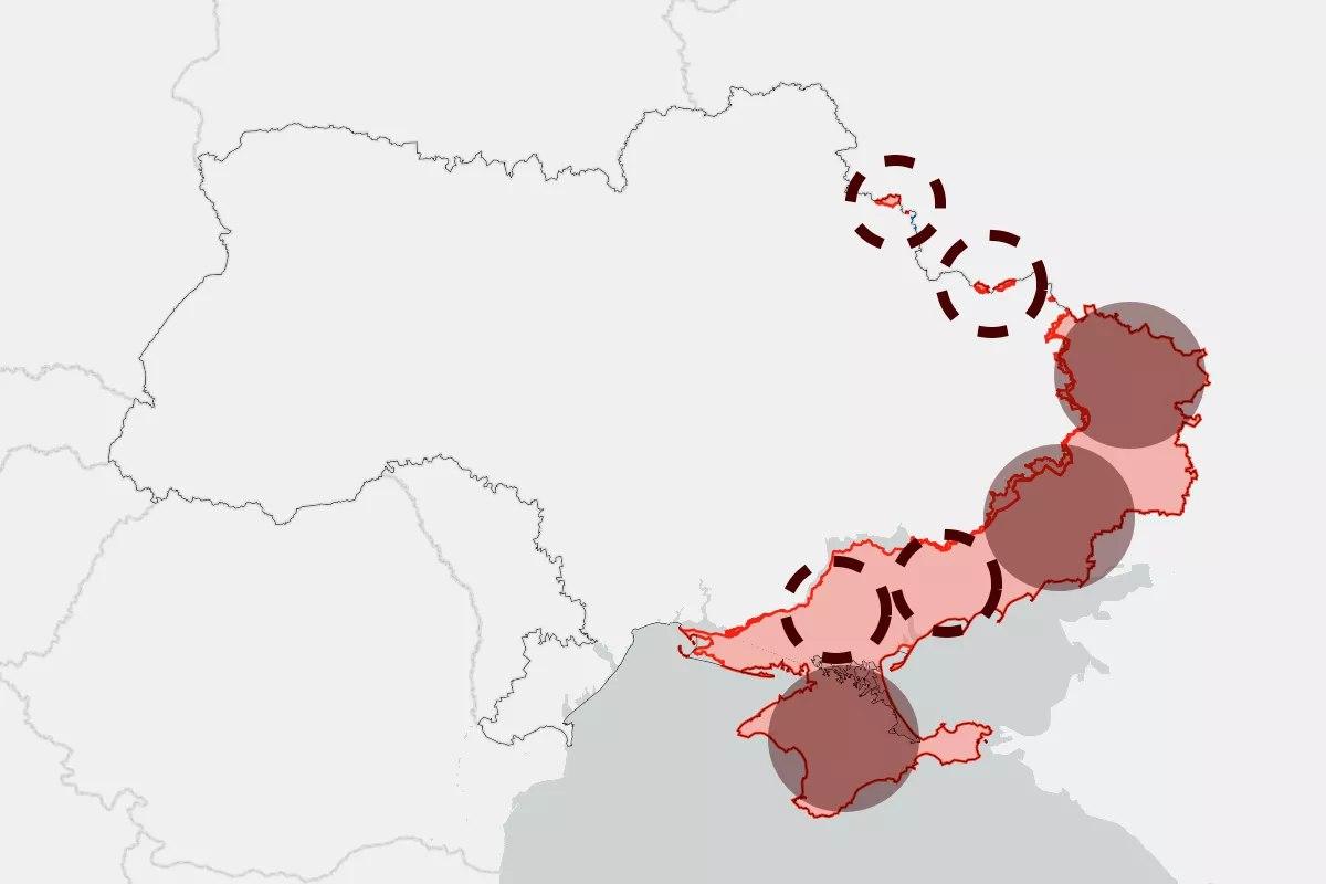 ЗМІ показали, які території РФ може залишити за собою у межах угоди про мир / Newsweek ЗМІ показали, які території РФ може залишити за собою у межах угоди про мир / Newsweek