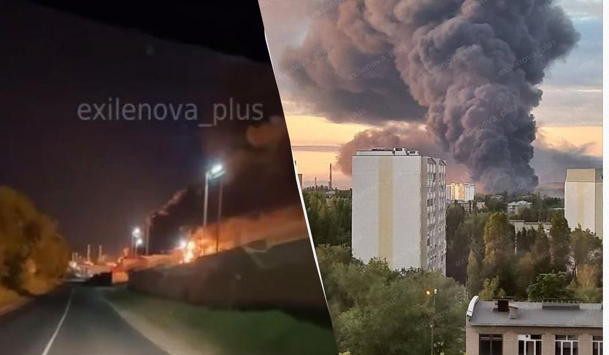 Дроны ударили по Саратовскому НПЗ/ Коллаж УНИАН, скриншоты Дроны ударили по Саратовскому НПЗ/ Коллаж УНИАН, скриншоты
