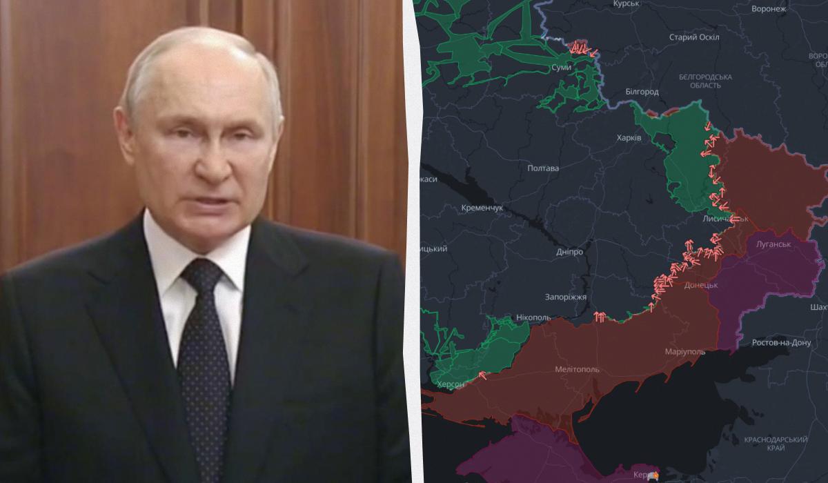 Путін багато чого вимагає від України / колаж УНІАН, кадр із відео, скріншот DeepState Путін багато чого вимагає від України / колаж УНІАН, кадр із відео, скріншот DeepState