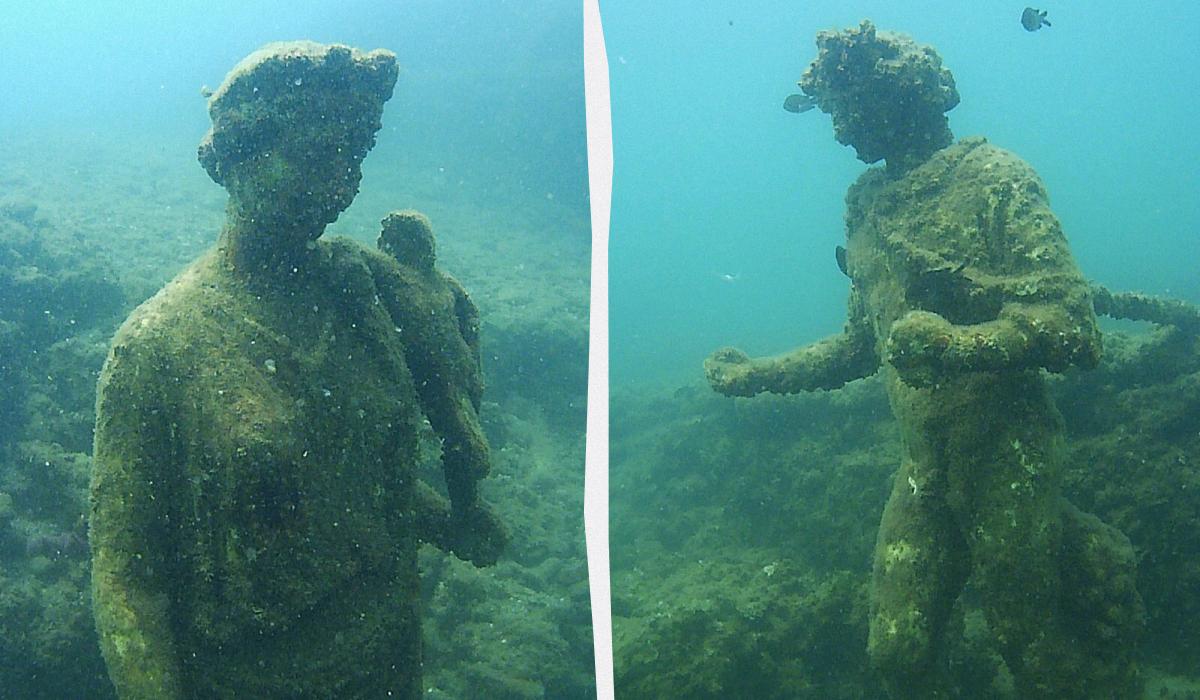Знамениті підводні статуї Байї / колаж УНІАН, фото wikimedia.org Знамениті підводні статуї Байї / колаж УНІАН, фото wikimedia.org