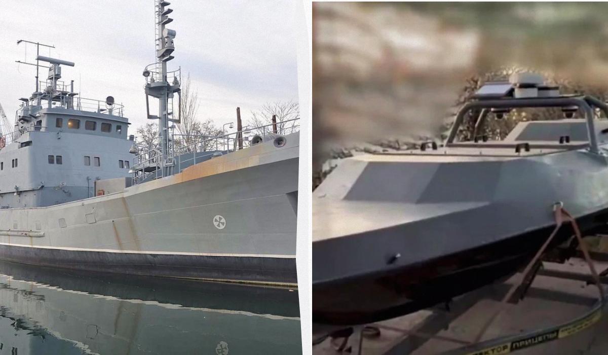 Стало відомо, який морський дрон міг уразити "Сімферополь" / Колаж УНІАН, фото Вікіпедія, з відкритих джерел Стало відомо, який морський дрон міг уразити "Сімферополь" / Колаж УНІАН, фото Вікіпедія, з відкритих джерел