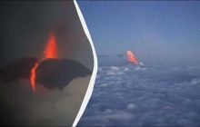 Вулкан Ключевский на Камчатке выбрасывает огонь на километры вокруг: его видно из космоса