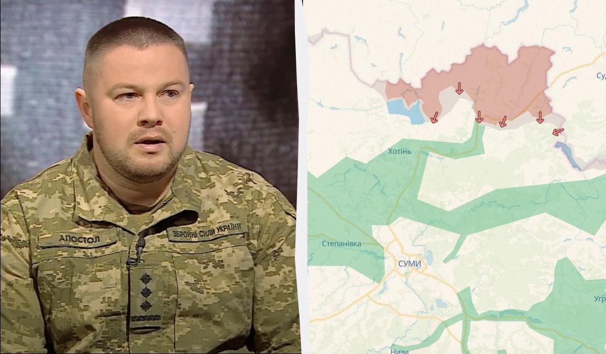 Олег Апостол сказав, чи дійсно ЗСУ переходять у контрнаступ на Сумщині / колаж УНІАН, фото DeepState, скріншот