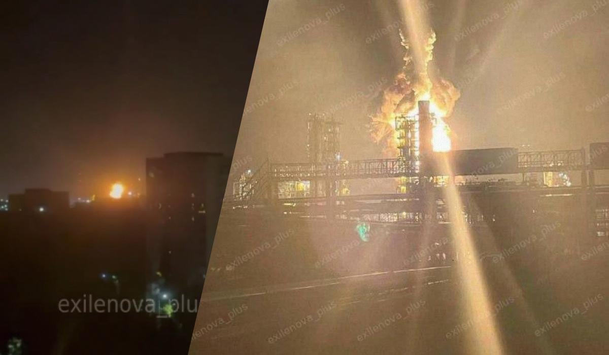 Дрони вдарили по Киришському НПЗ / колаж УНІАН, скріншот Дрони вдарили по Киришському НПЗ / колаж УНІАН, скріншот