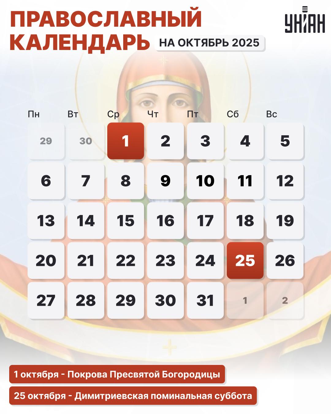 Церковные праздники в октябре 2025 Церковные праздники в октябре 2025