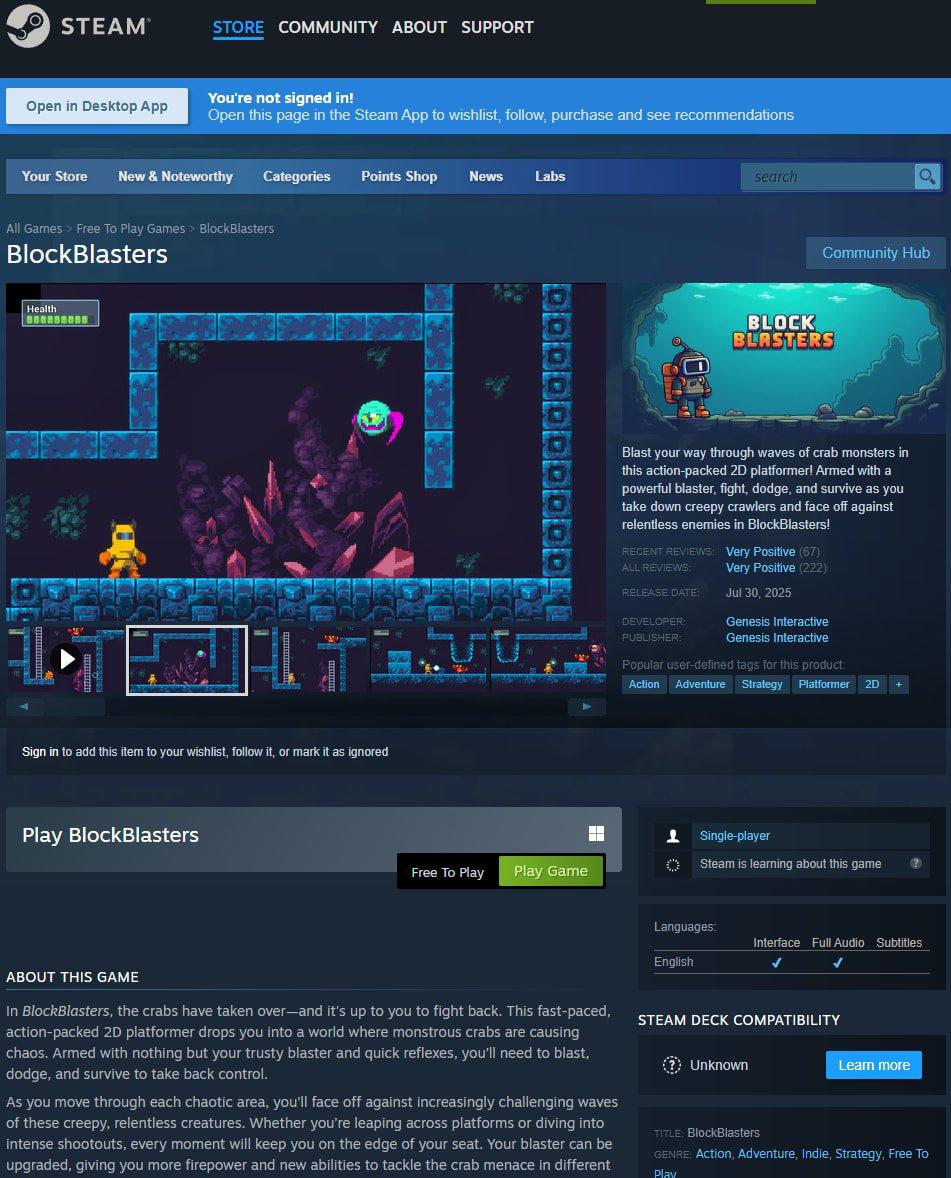 Сторінку BlockBlasters у Steam. Видалено Сторінку BlockBlasters у Steam. Видалено