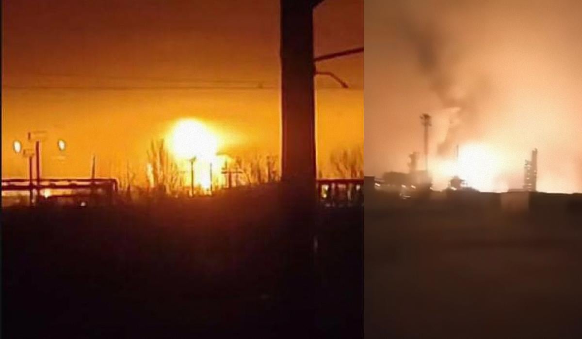 Пожар на Астраханском газоперерабатывающем заводе после атаки дронов / коллаж УНИАН, фото скриншот Пожар на Астраханском газоперерабатывающем заводе после атаки дронов / коллаж УНИАН, фото скриншот