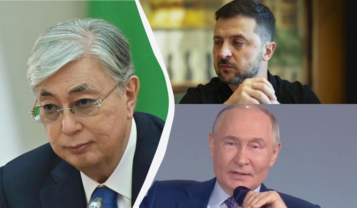 Токаев заявил о готовности организовать переговоры Зеленского и Путина / коллаж УНИАН, фото REUTERS, president.gov.ua, скриншот