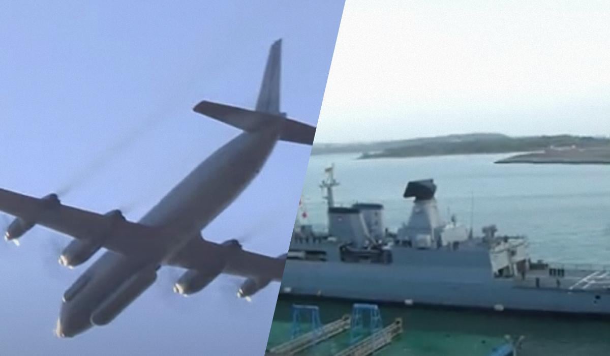 Недавно самолет ИЛ-20 облетел немецкий фрегат класса "Sachsen" FGS Hamburg / Колаж: УНИАН, фото: скриншот из видео Недавно самолет ИЛ-20 облетел немецкий фрегат класса "Sachsen" FGS Hamburg / Колаж: УНИАН, фото: скриншот из видео