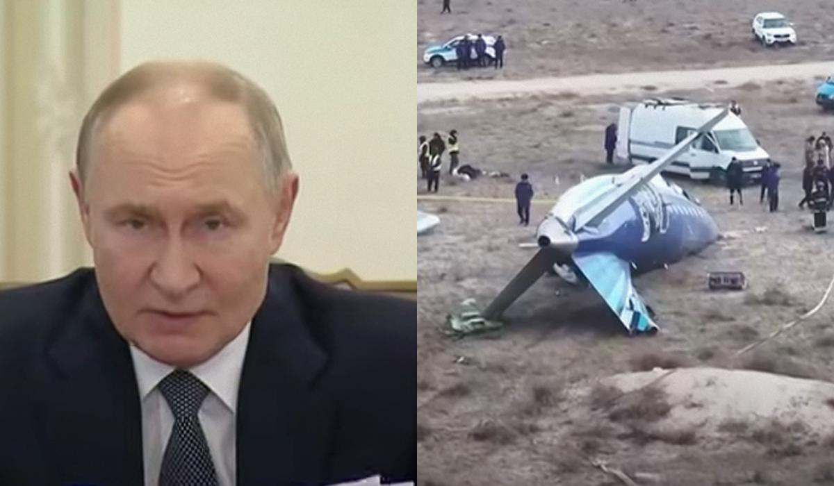 Путін додав, що літак міг бути пошкоджений уламками ракети ППО Росії / Колаж: УНІАН, фото: скріншот з відео Путін додав, що літак міг бути пошкоджений уламками ракети ППО Росії / Колаж: УНІАН, фото: скріншот з відео