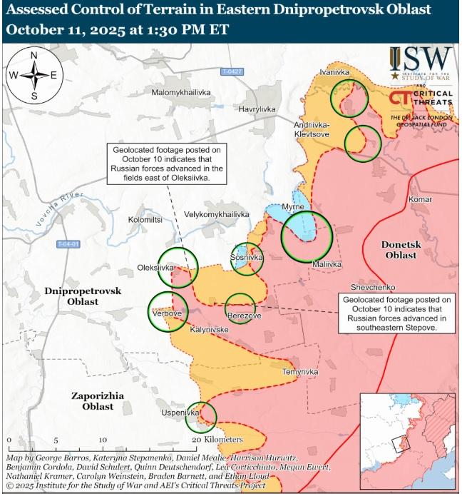 Карта продвижения окупантов на Днепропетровщине / ISW Карта продвижения окупантов на Днепропетровщине / ISW