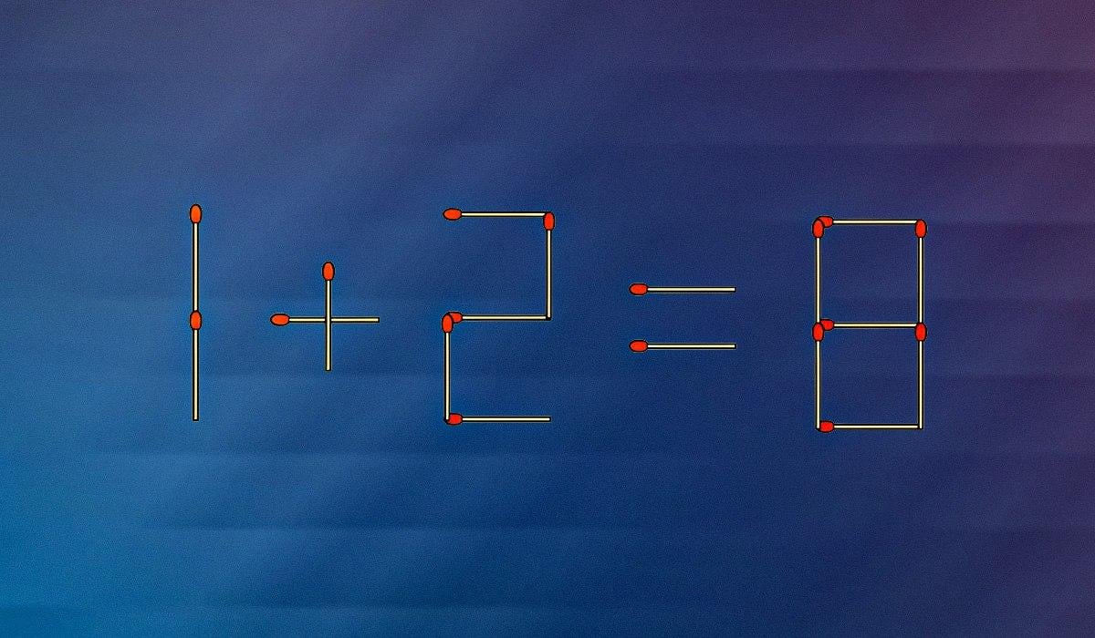 Надо переместить лишь одну спичку, чтобы уравнение 1+2=8 стало правильным: простой IQ-тест Надо переместить лишь одну спичку, чтобы уравнение 1+2=8 стало правильным: простой IQ-тест
