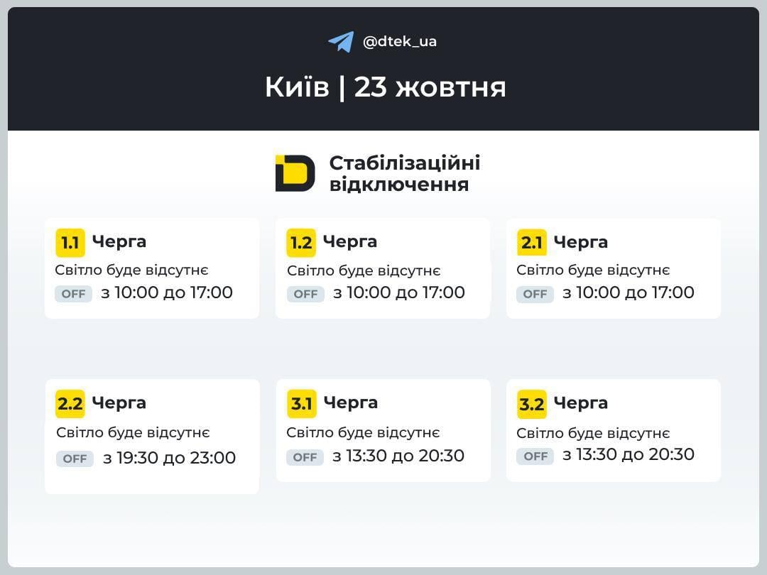 Графіки відключень світла на 23 жовтня змінилися: у кого і коли буде темно Графіки відключень світла на 23 жовтня змінилися: у кого і коли буде темно